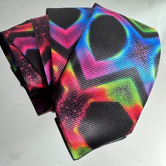 Tie Trippy Designer Menswear Necktie Hippie Psychedelic Tie Dye Fractal Rainbow - Picture 8 of 8